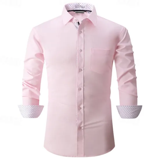 New OUKU Men's Shirt Dress Shirt Button Up Shirt Plain Wedding Party Black White Pink Wine Long Sleeve Lapel Spring & Fall Clothing Apparel