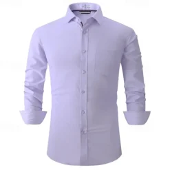New OUKU Men's Shirt Dress Shirt Button Up Shirt Plain Wedding Party Black White Pink Wine Long Sleeve Lapel Spring & Fall Clothing Apparel