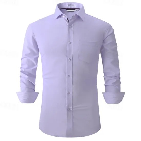 New OUKU Men's Shirt Dress Shirt Button Up Shirt Plain Wedding Party Black White Pink Wine Long Sleeve Lapel Spring & Fall Clothing Apparel