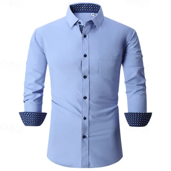 New OUKU Men's Shirt Dress Shirt Button Up Shirt Plain Wedding Party Black White Pink Wine Long Sleeve Lapel Spring & Fall Clothing Apparel