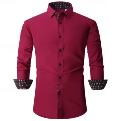 New OUKU Men's Shirt Dress Shirt Button Up Shirt Plain Wedding Party Black White Pink Wine Long Sleeve Lapel Spring & Fall Clothing Apparel