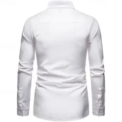 Clearance OUKU Men's Shirt Dress Shirt Button Up Shirt Plain Wedding Party Black White Red Navy Blue Long Sleeve Lapel Spring & Fall Clothing Apparel Embroidered