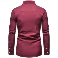 Clearance OUKU Men's Shirt Dress Shirt Button Up Shirt Plain Wedding Party Black White Red Navy Blue Long Sleeve Lapel Spring & Fall Clothing Apparel Embroidered