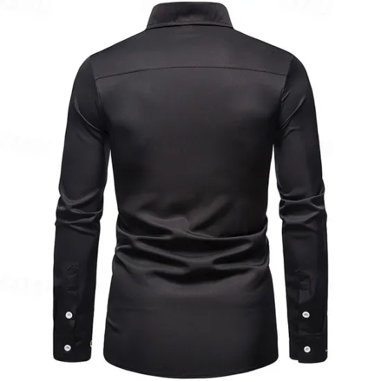 Clearance OUKU Men's Shirt Dress Shirt Button Up Shirt Plain Wedding Party Black White Red Navy Blue Long Sleeve Lapel Spring & Fall Clothing Apparel Embroidered