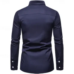 Clearance OUKU Men's Shirt Dress Shirt Button Up Shirt Plain Wedding Party Black White Red Navy Blue Long Sleeve Lapel Spring & Fall Clothing Apparel Embroidered