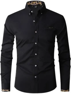New OUKU Men's Shirt Dress Shirt Button Down Shirt Wrinkle Resistant Button Up Shirt Plain Wedding Office & Career Black White Wine Royal Blue Long Sleeve Turndown Spring & Fall Clothing Apparel Basic