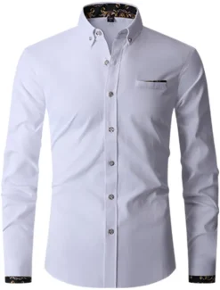 New OUKU Men's Shirt Dress Shirt Button Down Shirt Wrinkle Resistant Button Up Shirt Plain Wedding Office & Career Black White Wine Royal Blue Long Sleeve Turndown Spring & Fall Clothing Apparel Basic