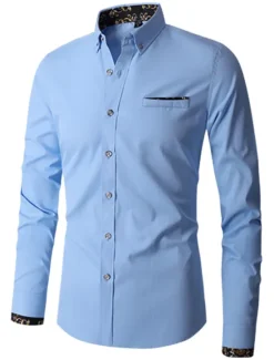 New OUKU Men's Shirt Dress Shirt Button Down Shirt Wrinkle Resistant Button Up Shirt Plain Wedding Office & Career Black White Wine Royal Blue Long Sleeve Turndown Spring & Fall Clothing Apparel Basic