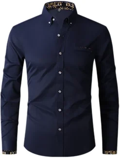 New OUKU Men's Shirt Dress Shirt Button Down Shirt Wrinkle Resistant Button Up Shirt Plain Wedding Office & Career Black White Wine Royal Blue Long Sleeve Turndown Spring & Fall Clothing Apparel Basic