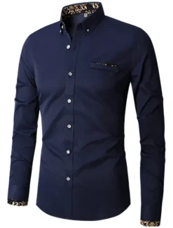 New OUKU Men's Shirt Dress Shirt Button Down Shirt Wrinkle Resistant Button Up Shirt Plain Wedding Office & Career Black White Wine Royal Blue Long Sleeve Turndown Spring & Fall Clothing Apparel Basic