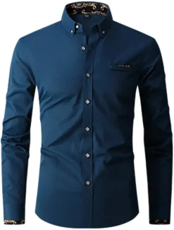 New OUKU Men's Shirt Dress Shirt Button Down Shirt Wrinkle Resistant Button Up Shirt Plain Wedding Office & Career Black White Wine Royal Blue Long Sleeve Turndown Spring & Fall Clothing Apparel Basic