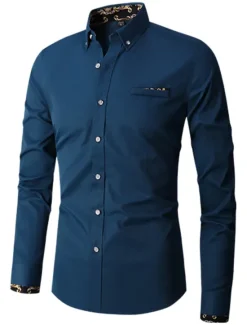 New OUKU Men's Shirt Dress Shirt Button Down Shirt Wrinkle Resistant Button Up Shirt Plain Wedding Office & Career Black White Wine Royal Blue Long Sleeve Turndown Spring & Fall Clothing Apparel Basic