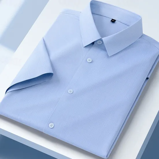 Best OUKU Men's Shirt Dress Shirt Button Up Shirt Plain Wedding Daily Blue Sky Blue Gray Short Sleeve Turndown Summer Clothing Apparel