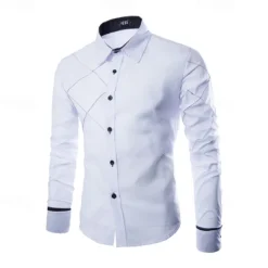 OUKU Men's Shirt Dress Shirt Button Up Shirt Plain Wedding Party Black White Pink Wine Long Sleeve Lapel Spring & Fall Clothing Apparel