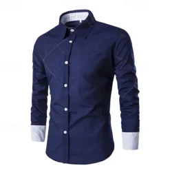 OUKU Men's Shirt Dress Shirt Button Up Shirt Plain Wedding Party Black White Pink Wine Long Sleeve Lapel Spring & Fall Clothing Apparel