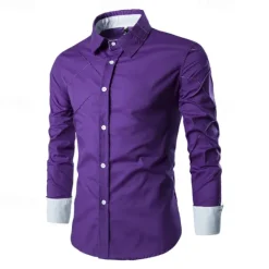 OUKU Men's Shirt Dress Shirt Button Up Shirt Plain Wedding Party Black White Pink Wine Long Sleeve Lapel Spring & Fall Clothing Apparel