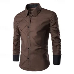 OUKU Men's Shirt Dress Shirt Button Up Shirt Plain Wedding Party Black White Pink Wine Long Sleeve Lapel Spring & Fall Clothing Apparel