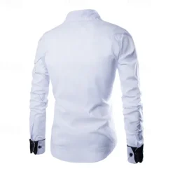 OUKU Men's Shirt Dress Shirt Button Up Shirt Plain Wedding Party Black White Pink Wine Long Sleeve Lapel Spring & Fall Clothing Apparel