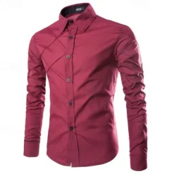 OUKU Men's Shirt Dress Shirt Button Up Shirt Plain Wedding Party Black White Pink Wine Long Sleeve Lapel Spring & Fall Clothing Apparel