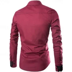 OUKU Men's Shirt Dress Shirt Button Up Shirt Plain Wedding Party Black White Pink Wine Long Sleeve Lapel Spring & Fall Clothing Apparel