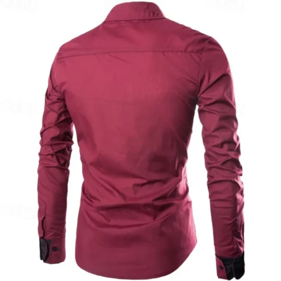 OUKU Men's Shirt Dress Shirt Button Up Shirt Plain Wedding Party Black White Pink Wine Long Sleeve Lapel Spring & Fall Clothing Apparel
