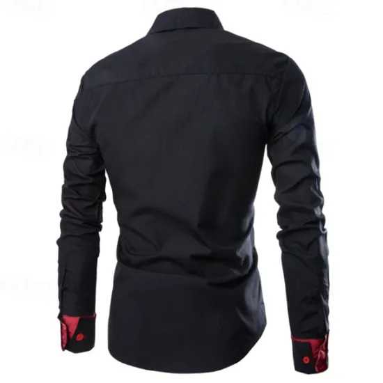 OUKU Men's Shirt Dress Shirt Button Up Shirt Plain Wedding Party Black White Pink Wine Long Sleeve Lapel Spring & Fall Clothing Apparel