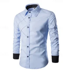 OUKU Men's Shirt Dress Shirt Button Up Shirt Plain Wedding Party Black White Pink Wine Long Sleeve Lapel Spring & Fall Clothing Apparel