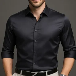 Outlet OUKU Men's Shirt Dress Shirt Button Up Shirt Plain Wedding Party Black White Pink Wine Long Sleeve Lapel Spring Fall Clothing Apparel