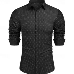 New OUKU Men's Shirt Dress Shirt Button Up Shirt Polka Dot Wedding Work Black White Red Navy Blue Long Sleeve Turndown Spring & Fall Clothing Apparel