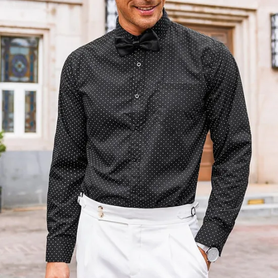 New OUKU Men's Shirt Dress Shirt Button Up Shirt Polka Dot Wedding Work Black White Red Navy Blue Long Sleeve Turndown Spring & Fall Clothing Apparel