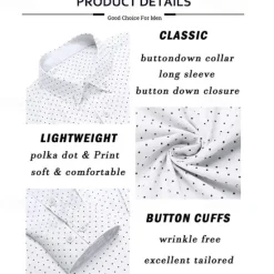 New OUKU Men's Shirt Dress Shirt Button Up Shirt Polka Dot Wedding Work Black White Red Navy Blue Long Sleeve Turndown Spring & Fall Clothing Apparel