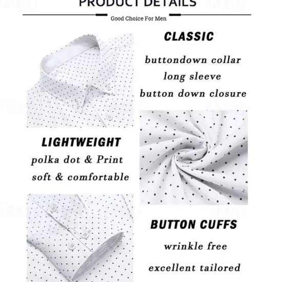 New OUKU Men's Shirt Dress Shirt Button Up Shirt Polka Dot Wedding Work Black White Red Navy Blue Long Sleeve Turndown Spring & Fall Clothing Apparel