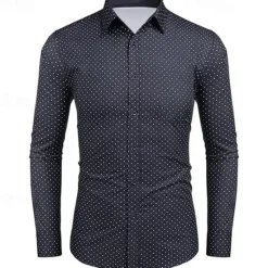 New OUKU Men's Shirt Dress Shirt Button Up Shirt Polka Dot Wedding Work Black White Red Navy Blue Long Sleeve Turndown Spring & Fall Clothing Apparel