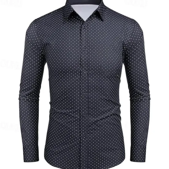 New OUKU Men's Shirt Dress Shirt Button Up Shirt Polka Dot Wedding Work Black White Red Navy Blue Long Sleeve Turndown Spring & Fall Clothing Apparel