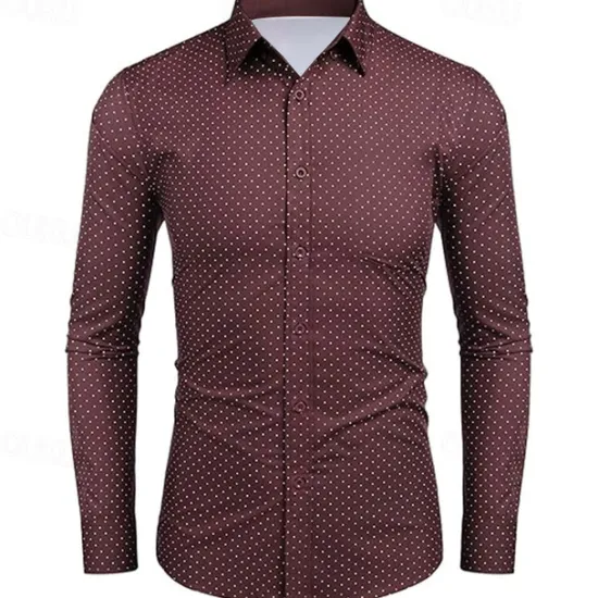 New OUKU Men's Shirt Dress Shirt Button Up Shirt Polka Dot Wedding Work Black White Red Navy Blue Long Sleeve Turndown Spring & Fall Clothing Apparel