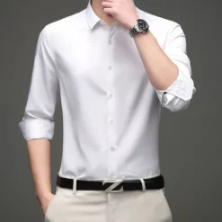 New OUKU Men's Shirt Dress Shirt Button Up Shirt Plain Wedding Daily Black White Pink Wine Long Sleeve Shirt Collar Spring & Fall Clothing Apparel Patchwork