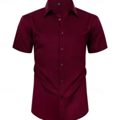 Clearance OUKU Men's Shirt Dress Shirt Button Up Shirt Plain Wedding Party Black White Light Green Pink Short Sleeve Lapel Summer Clothing Apparel