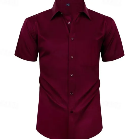 Clearance OUKU Men's Shirt Dress Shirt Button Up Shirt Plain Wedding Party Black White Light Green Pink Short Sleeve Lapel Summer Clothing Apparel
