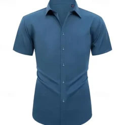 Clearance OUKU Men's Shirt Dress Shirt Button Up Shirt Plain Wedding Party Black White Light Green Pink Short Sleeve Lapel Summer Clothing Apparel
