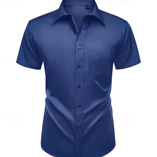 Clearance OUKU Men's Shirt Dress Shirt Button Up Shirt Plain Wedding Party Black White Light Green Pink Short Sleeve Lapel Summer Clothing Apparel