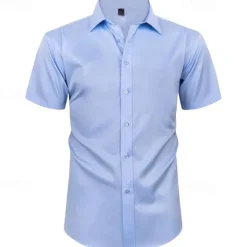 Clearance OUKU Men's Shirt Dress Shirt Button Up Shirt Plain Wedding Party Black White Light Green Pink Short Sleeve Lapel Summer Clothing Apparel