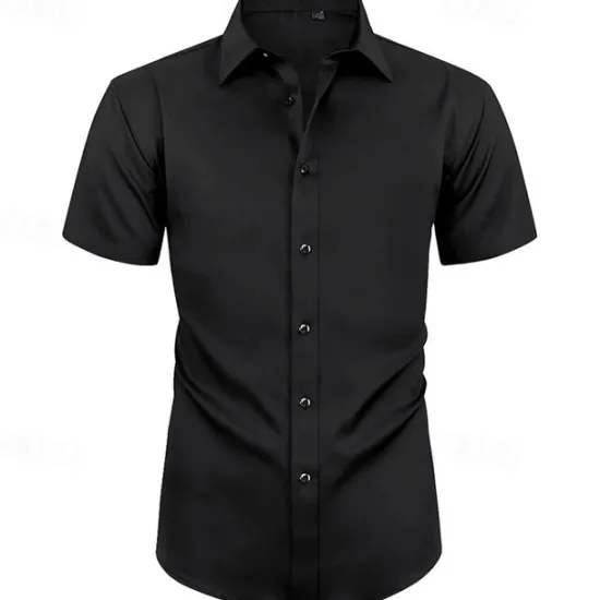 Clearance OUKU Men's Shirt Dress Shirt Button Up Shirt Plain Wedding Party Black White Light Green Pink Short Sleeve Lapel Summer Clothing Apparel