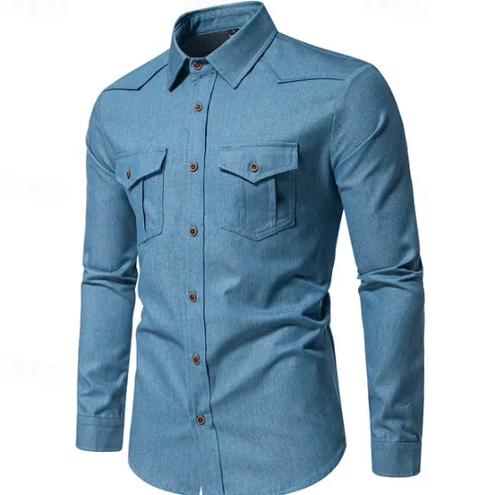 Online OUKU Men's Shirt Dress Shirt Button Up Shirt Solid / Plain Color Wedding Daily Dark Blue Dark Gray Light Sky Blue Long Sleeve Turndown Spring & Fall Clothing Apparel Fashion