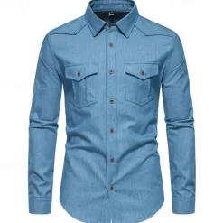 Online OUKU Men's Shirt Dress Shirt Button Up Shirt Solid / Plain Color Wedding Daily Dark Blue Dark Gray Light Sky Blue Long Sleeve Turndown Spring & Fall Clothing Apparel Fashion