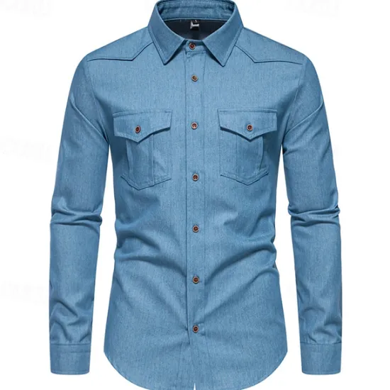 Online OUKU Men's Shirt Dress Shirt Button Up Shirt Solid / Plain Color Wedding Daily Dark Blue Dark Gray Light Sky Blue Long Sleeve Turndown Spring & Fall Clothing Apparel Fashion