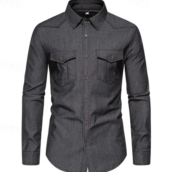 Online OUKU Men's Shirt Dress Shirt Button Up Shirt Solid / Plain Color Wedding Daily Dark Blue Dark Gray Light Sky Blue Long Sleeve Turndown Spring & Fall Clothing Apparel Fashion
