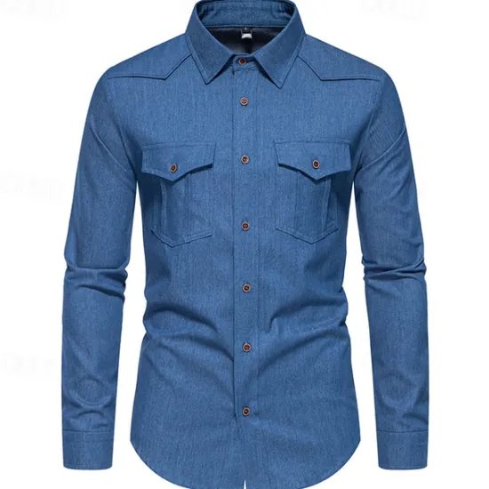 Online OUKU Men's Shirt Dress Shirt Button Up Shirt Solid / Plain Color Wedding Daily Dark Blue Dark Gray Light Sky Blue Long Sleeve Turndown Spring & Fall Clothing Apparel Fashion