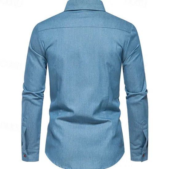 Online OUKU Men's Shirt Dress Shirt Button Up Shirt Solid / Plain Color Wedding Daily Dark Blue Dark Gray Light Sky Blue Long Sleeve Turndown Spring & Fall Clothing Apparel Fashion