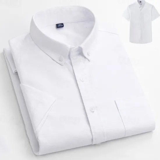 Best OUKU Men's Shirt Dress Shirt Button Up Shirt Solid Color Wedding Party White Sky Blue Gray Short Sleeve Lapel Summer Spring Clothing Apparel Pocket
