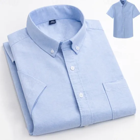 Best OUKU Men's Shirt Dress Shirt Button Up Shirt Solid Color Wedding Party White Sky Blue Gray Short Sleeve Lapel Summer Spring Clothing Apparel Pocket